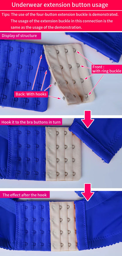 2PCS Women’s Bra Extension Strap – 3 Rows, 5 Buckles, Elastic Adjustable Hook Clip for Bra Accessories