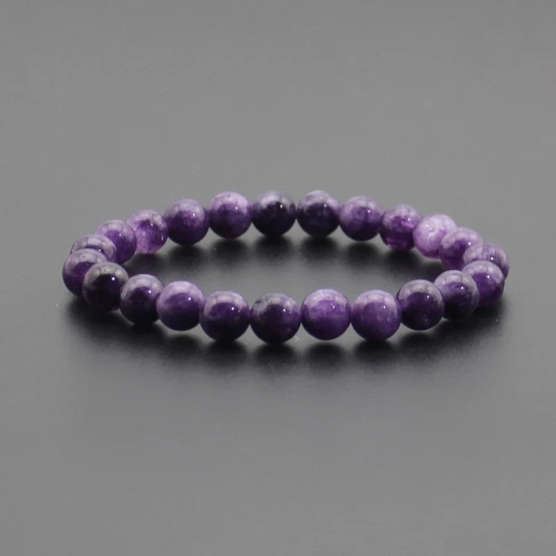 8mm Natural Stone Beaded Bracelet - Black Onyx Lava Tiger Eye Agate Quartz Chakra Yoga Energy Jewelry for Men & Women