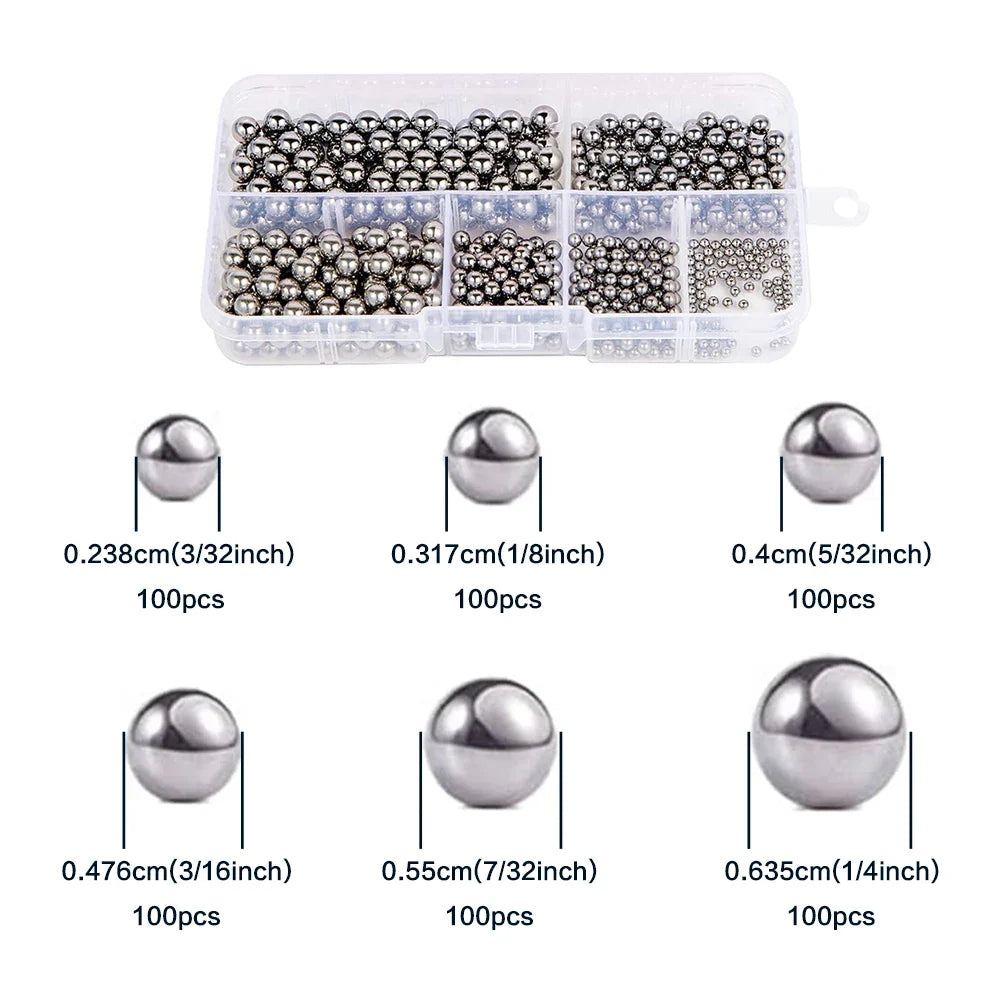 200-1000Pcs Precision Chrome Steel Bearing Balls - Assorted SAE Sizes 1/4" to 3/32" for Bicycle Repair & Mechanical Parts