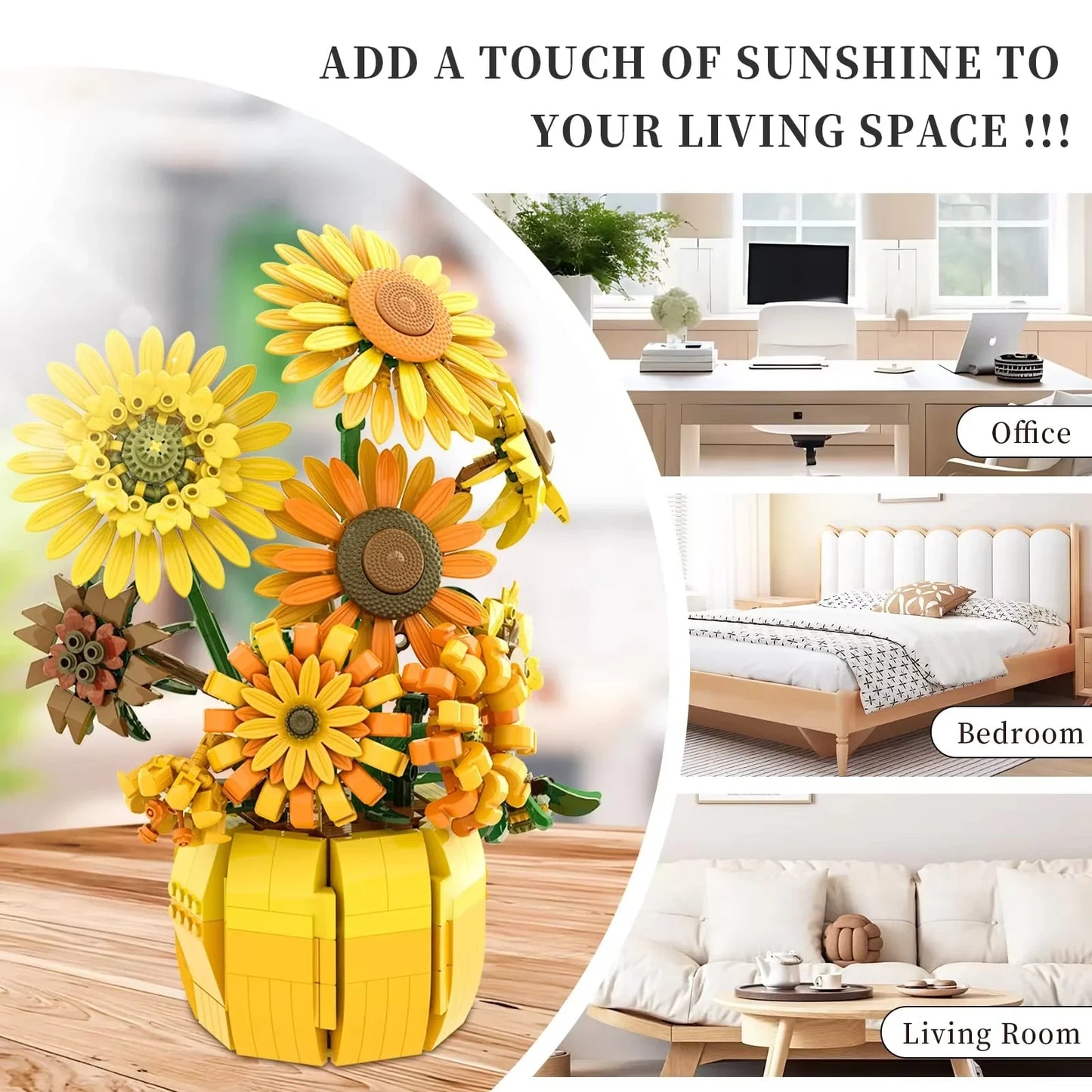 1009PCS Sunflower Building Blocks Set – Flower Bouquet Vase Model for Home Decor & Kids Educational Holiday Gifts