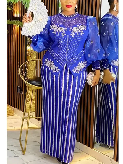 2025 African Sequin Dress for Women - Plus Size Dashiki Ankara Long Evening Party Dress & Elegant Robe Outfit