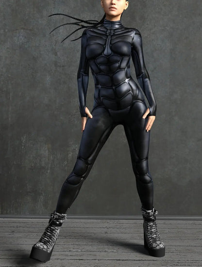 Women's Cyberpunk Mechanical Catsuit - 3D Zipper Cosplay Zentai Bodysuit for Halloween & Costume Parties
