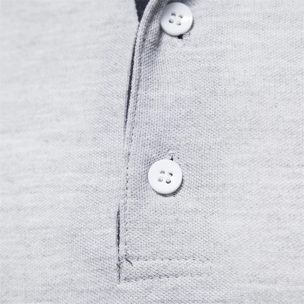 Men's Long Sleeve Embroidered Polo Shirt - Business Casual Solid Color Deer Design