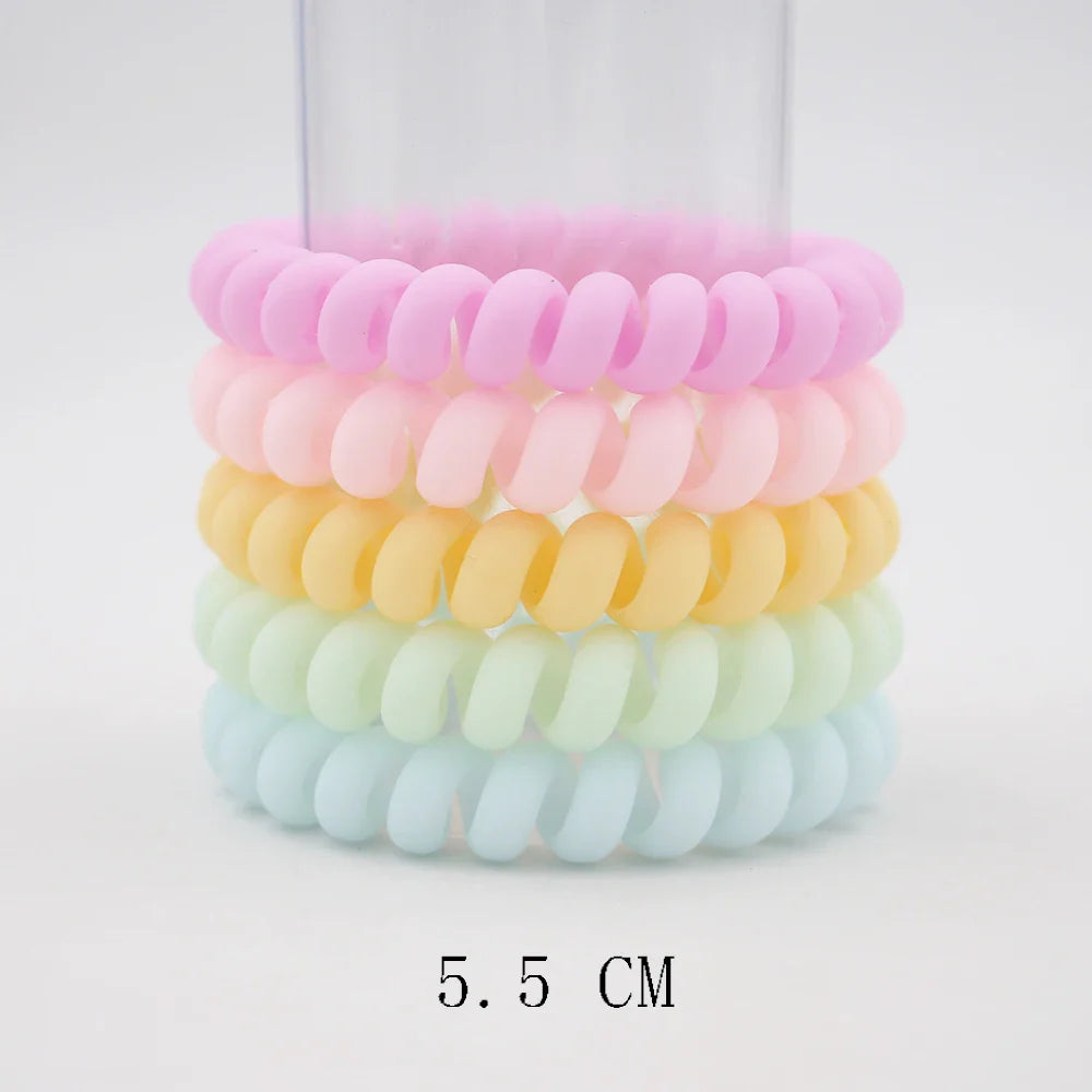 5Pcs Matte Spiral Hair Bands - Fashion Telephone Wire Elastic Hair Ties Stretchable Cord Rubber Bands for Women & Girls