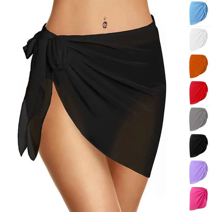 Women's Summer Sheer Sarong Cover-Up - Solid Chiffon Bikini Wrap Beach Skirt
