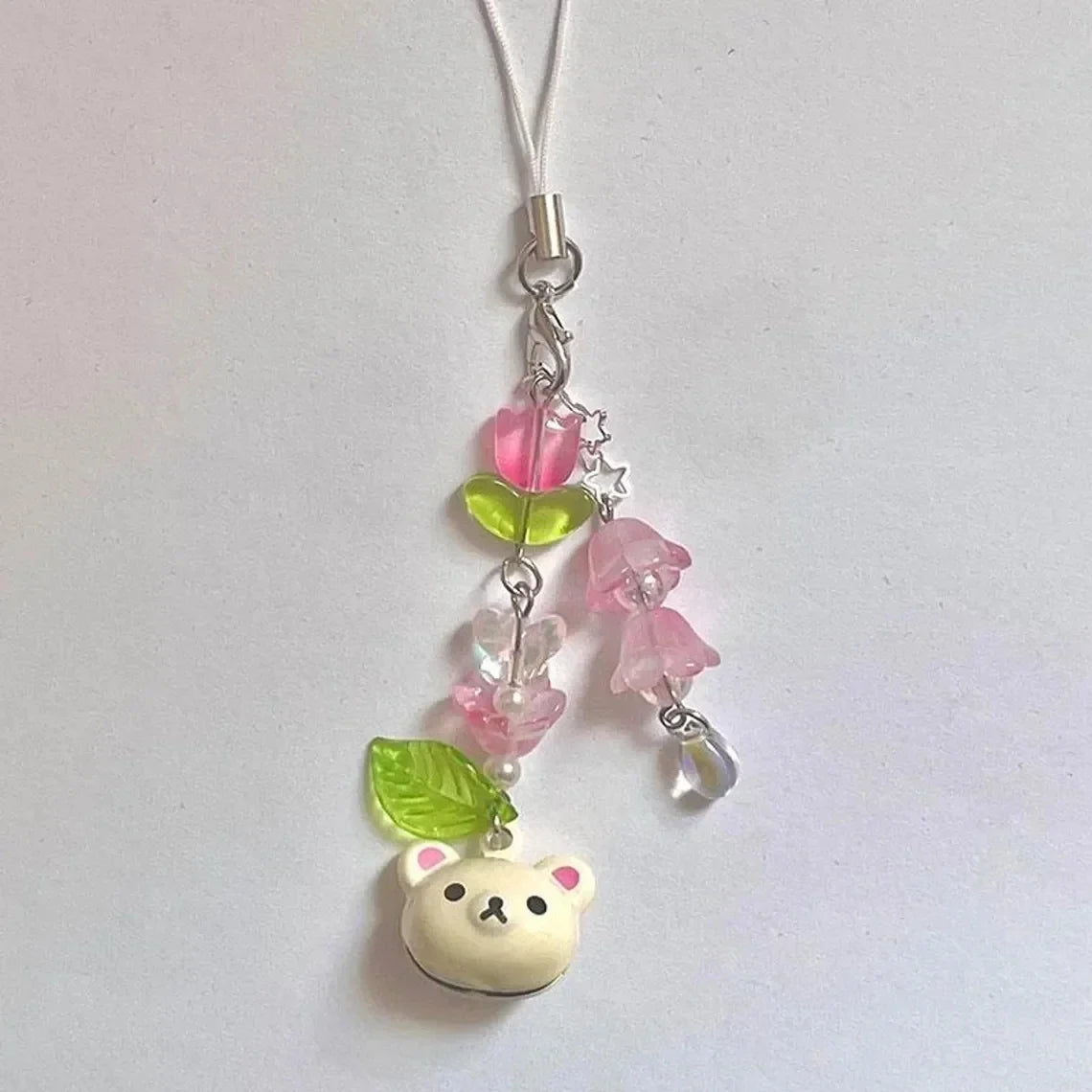Cute Bear Strawberry Beaded Phone Charm - Y2K Coquette Keychain & Handbag Pendant Accessory Gift