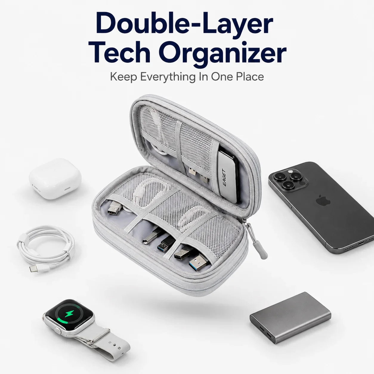 Travel Tech Organizer Bag - Portable Cable, Charger, Power Bank & SSD Storage Case for Electronics Accessories