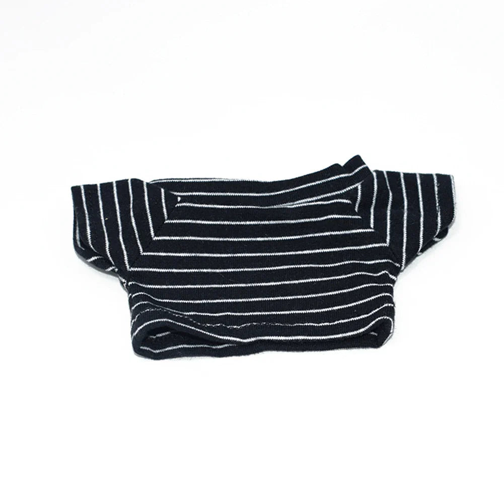 Doll Clothes Outfit for 15-17cm Labubu & 10cm Cotton Dolls – Striped T-Shirt & Shorts Set