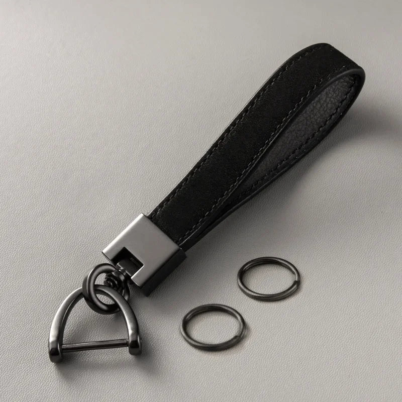 Luxury Genuine Leather Car Keychain – Pure Color Buckle Key Ring, Stylish Car Accessory Gift