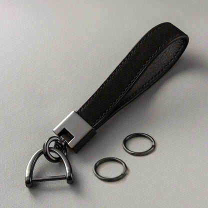 Luxury Genuine Leather Car Keychain – Pure Color Buckle Key Ring, Stylish Car Accessory Gift