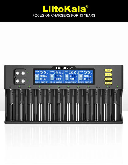 LiitoKala Lii-S8 Lii-S12 CH4 Multi-Function Battery Charger – 18650, 26650, 21700, 26700, AA, AAA Li-ion, NiMH, LiFePO4 Compatible