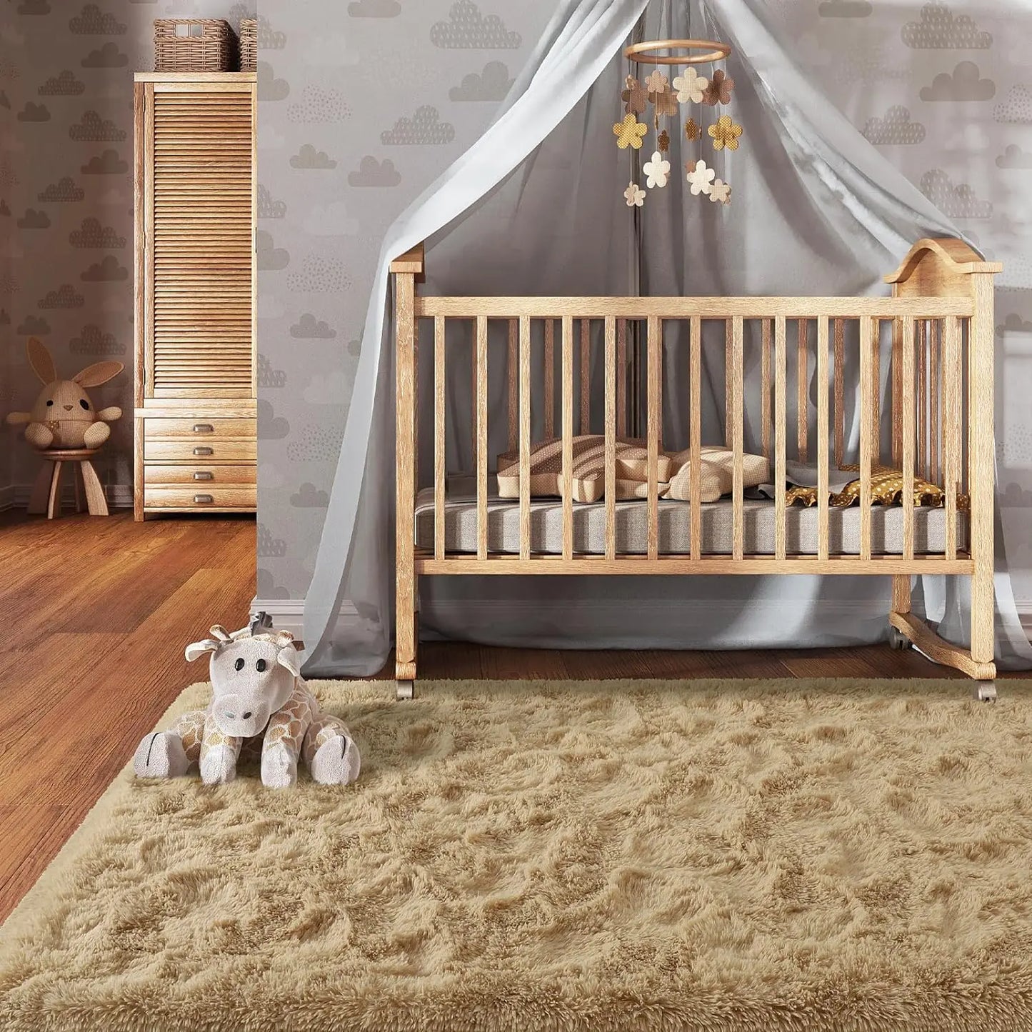 Silk Wool Plush Area Rug – Soft Fluffy Velvet Carpet for Living Room, Bedroom, Kids Room, Non-Slip Home Decor