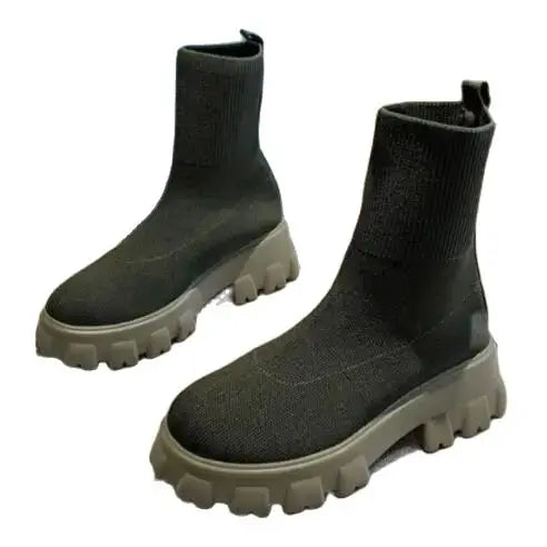 Women’s Plus Size Knitted Ankle Boots - Thick Sole Casual Couple Shoes
