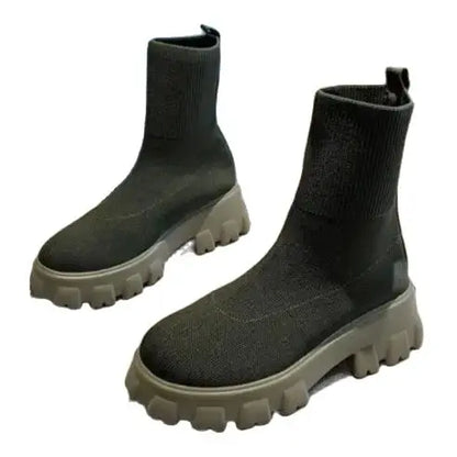 Women’s Plus Size Knitted Ankle Boots - Thick Sole Casual Couple Shoes