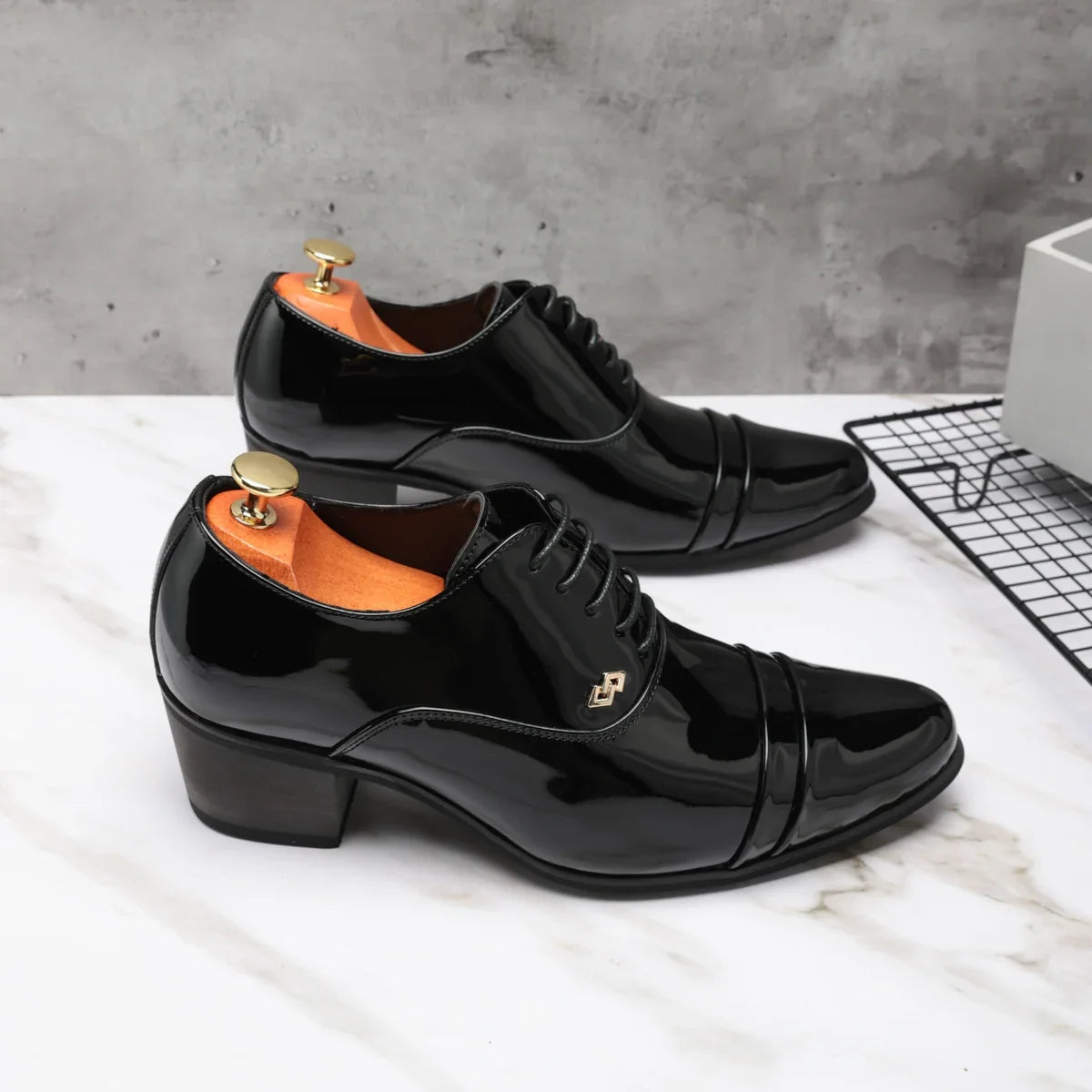 Premium Leather Men’s Slip-On Loafers - Business Casual Wedding Plaid Design Height Increasing Shoes