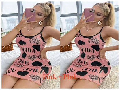 Women’s Cute Cartoon Nightgown - Sexy Halter Back Summer Pajamas & Home Wear Short Dress