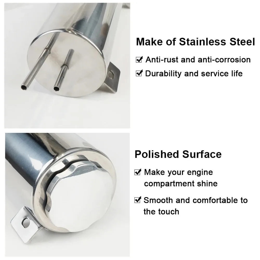 Universal Stainless Steel Coolant Overflow Tank - Polished Radiator Expansion Reservoir for Cars