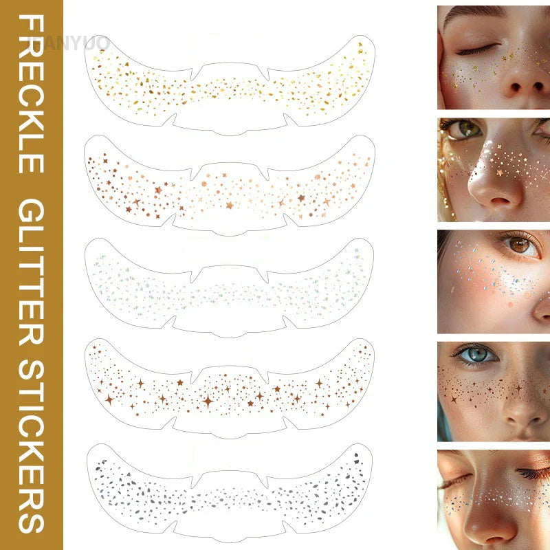 6pcs Metallic Fake Freckles Temporary Tattoos — Gold & Silver Face Stickers for Makeup and Hot Stamping