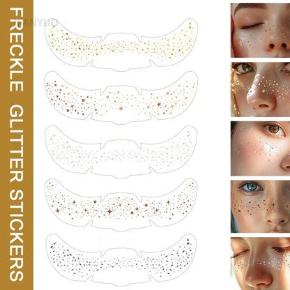 6pcs Metallic Fake Freckles Temporary Tattoos — Gold & Silver Face Stickers for Makeup and Hot Stamping