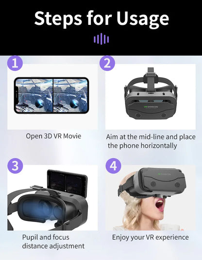 VR Glasses Virtual Reality Headset – 3D Lenses Smart Goggles for Smartphones, Mobile Game Accessory