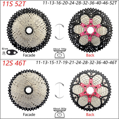 SUNSHINE Bicycle Cassette 8-12 Speed Freewheel - 32T to 52T Sprocket for Shimano/SRAM HG Flywheel