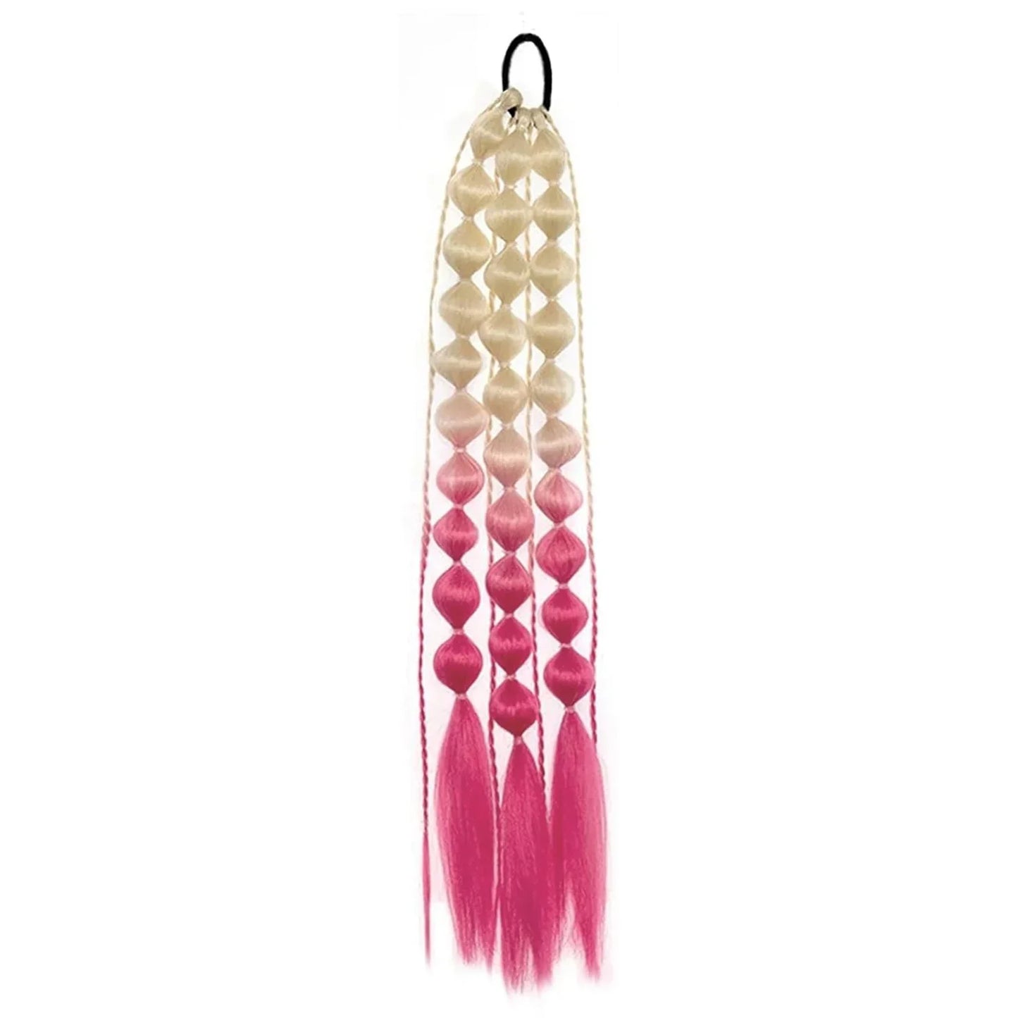 Colorful Bubble Braid Ponytail Extension – Long Lantern Braided Synthetic Hairpiece with Tie