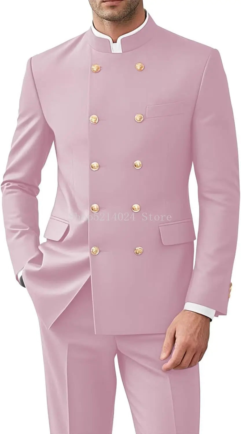 Men's 2-Piece Suit Set - Gold Button Jacket and Pants for Weddings & Formal Events