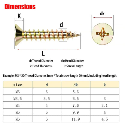 M3-M6 Zinc Phillips Countersunk Screws - Self-Tapping Drywall, Wood & Chipboard Screws