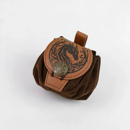 Medieval Faux Leather Waist Bag - Retro Drawstring Belt Pouch for Outdoor Wear, Cosplay and Coin Storage