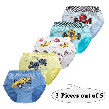 3Pcs Boys Cotton Underwear Set - Cartoon Vehicle Briefs with Breathable Soft Fabric for Kids