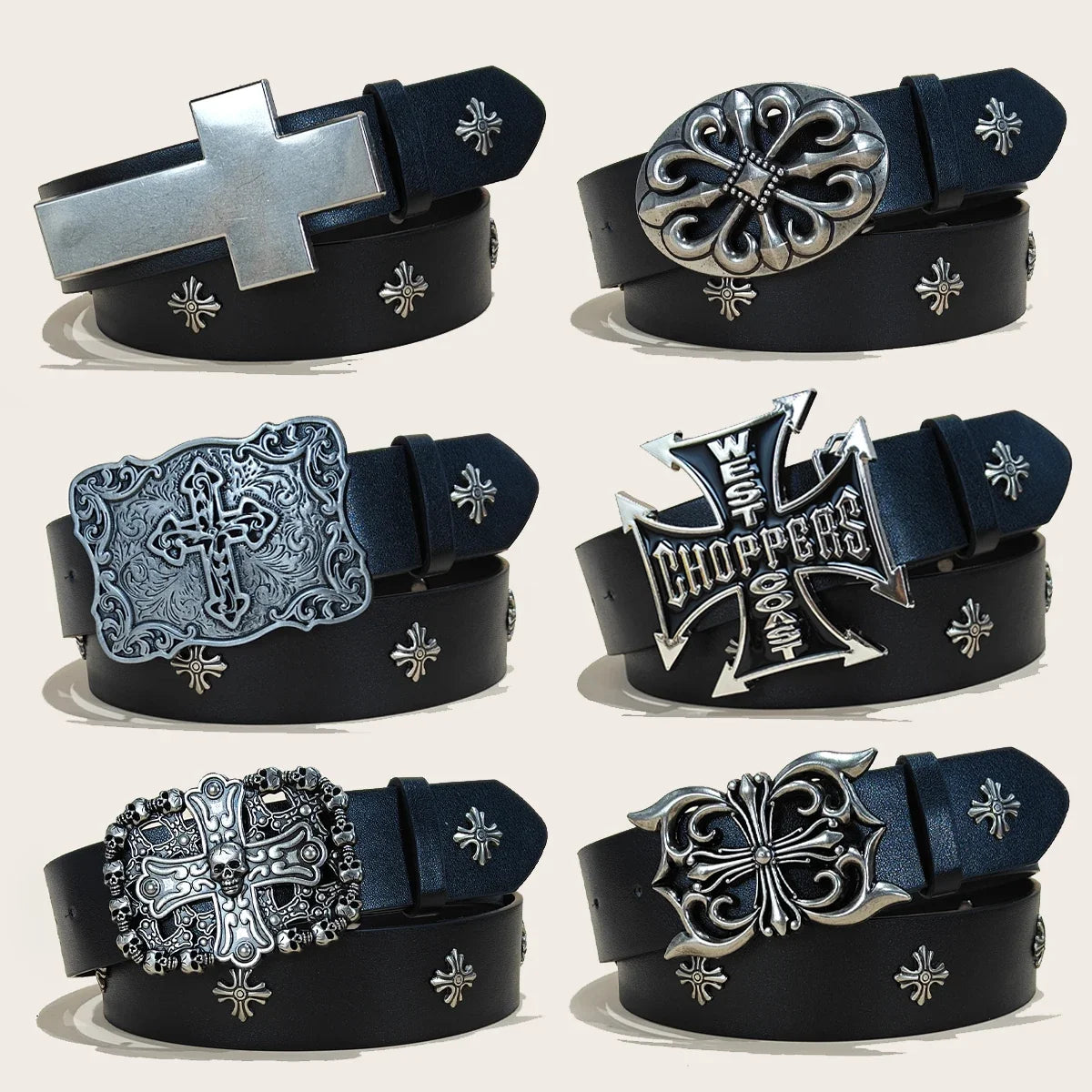 Studded Leather Belt - Y2K Punk Rock Rivet Cross Belt for Men & Women, Jeans & Pants
