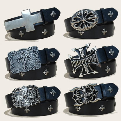 Studded Leather Belt - Y2K Punk Rock Rivet Cross Belt for Men & Women, Jeans & Pants
