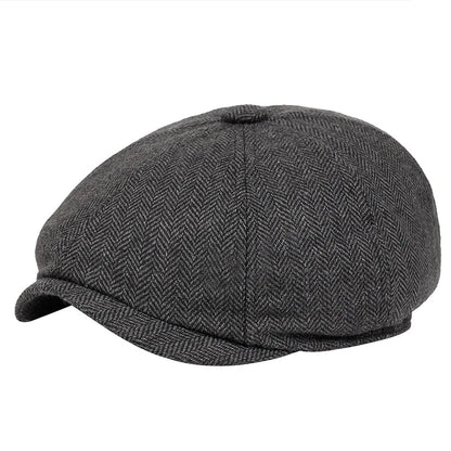 Retro Men’s Newsboy Cap — British Octagonal Herringbone Flat Painter Hat Autumn Winter Hip Hop Beret