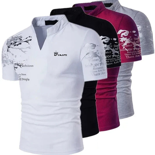 Men's Graphic Print Polo Shirt - V-Neck Short Sleeve Golf & Streetwear Top