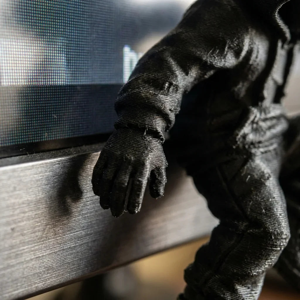 Hooded Climber Desk Figurine - Black 3D Printed Gaming Setup Decor Ornament