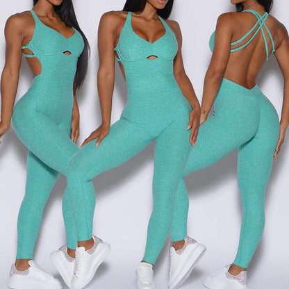 Women’s Black Sporty Jumpsuit – 2025 Workout Yoga Gym Set with Push-Up Fitness Overalls