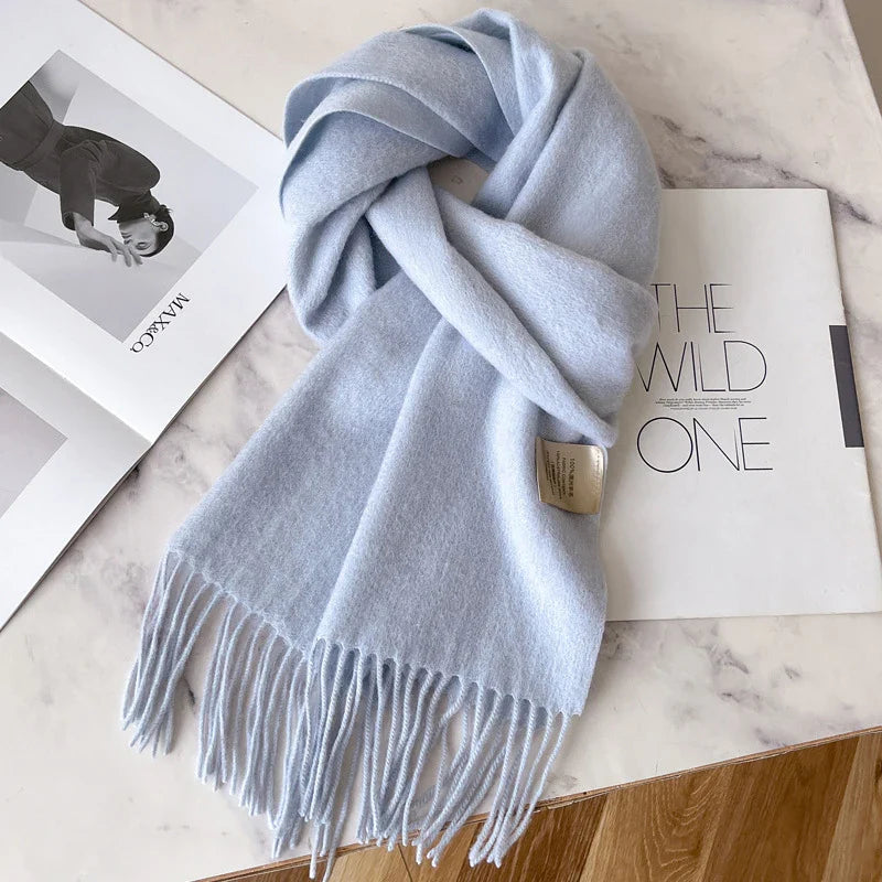 Winter Narrow Wool Scarf – 28 Colors, 100% Wool Solid Color Unisex Scarf for Men & Women, Warm and Cold-Proof