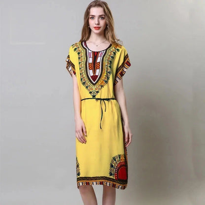 Women’s Bohemian Floral Tunic Dress - Retro Ethnic Print Batwing Sleeve Loose Summer Maternity Streetwear