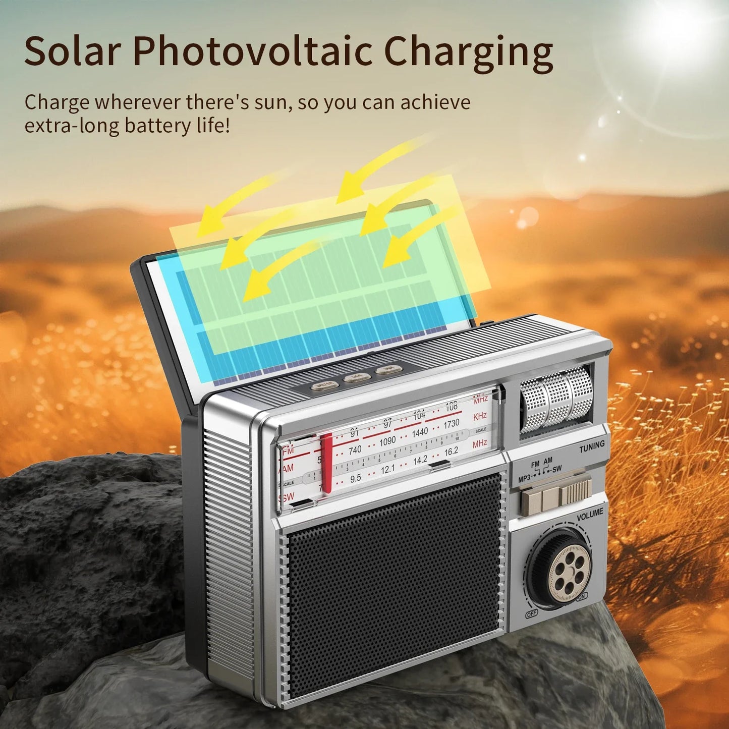 Retro All-Band Portable Radio – Wireless Audio, Solar & Multi-Mode Charging, Long Battery Life Outdoor Emergency Radio with Multiple Playback Modes