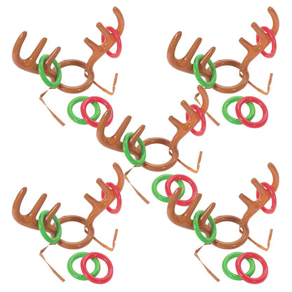 1/3/5PCS Inflatable Reindeer Antler Hat Ring Toss Game – Kids Christmas & New Year Party Decor
