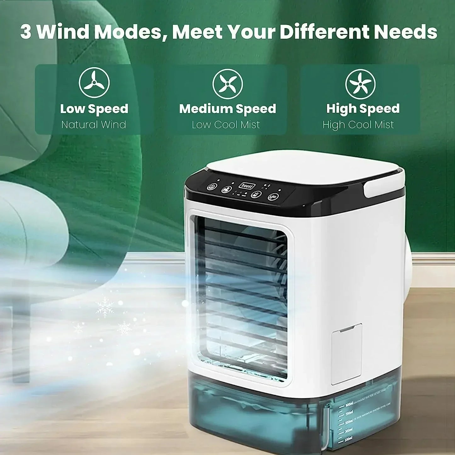Portable Mini Air Conditioner – 3-Speed Small AC Unit with 900ML Water Tank, Electric Fan and Humidifier for Bedroom & Office
