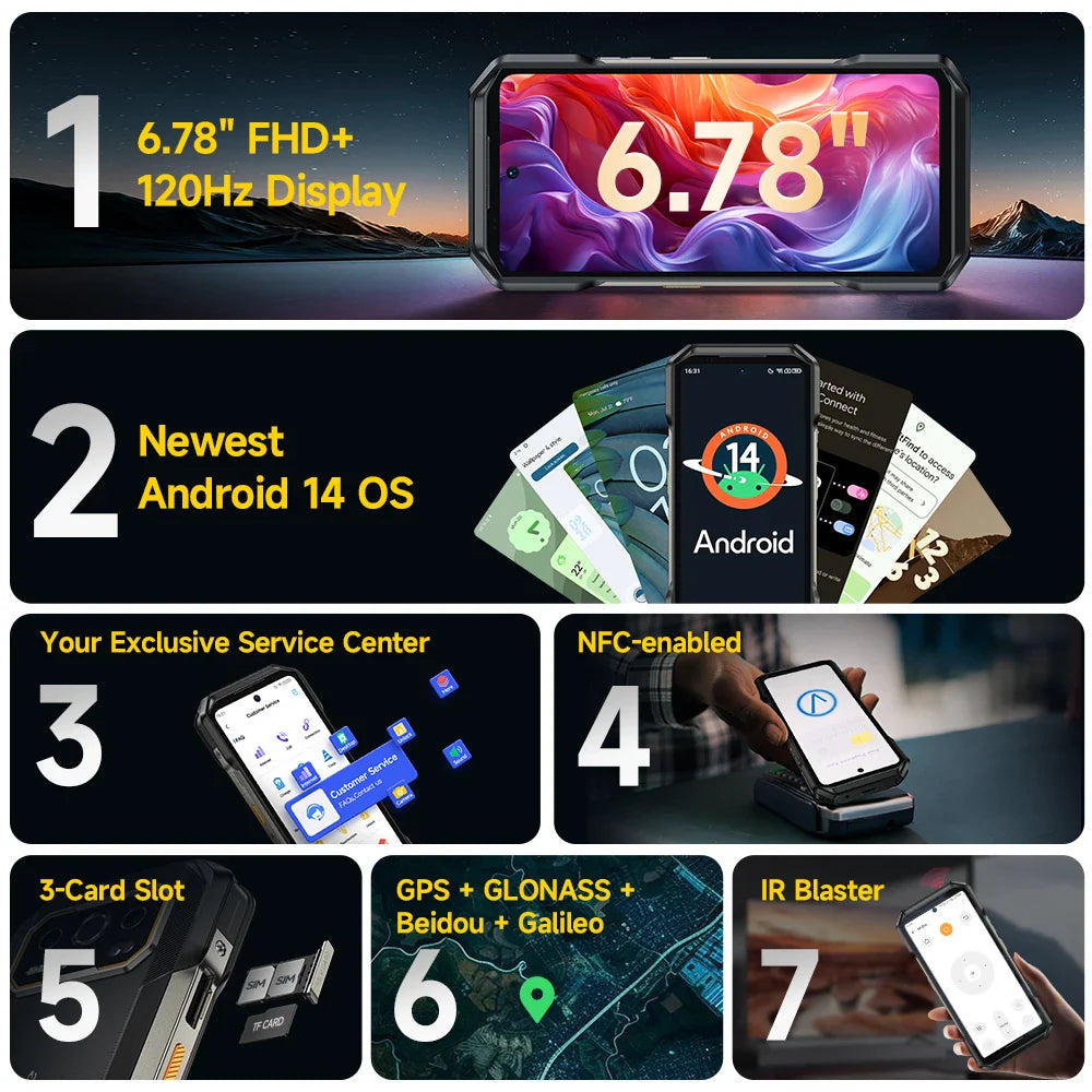 Ulefone Armor 27T Pro 5G Rugged Smartphone – 10600mAh, Android 14, 50MP+64MP Night Camera, 6.78" 120Hz, 24GB+256GB, NFC