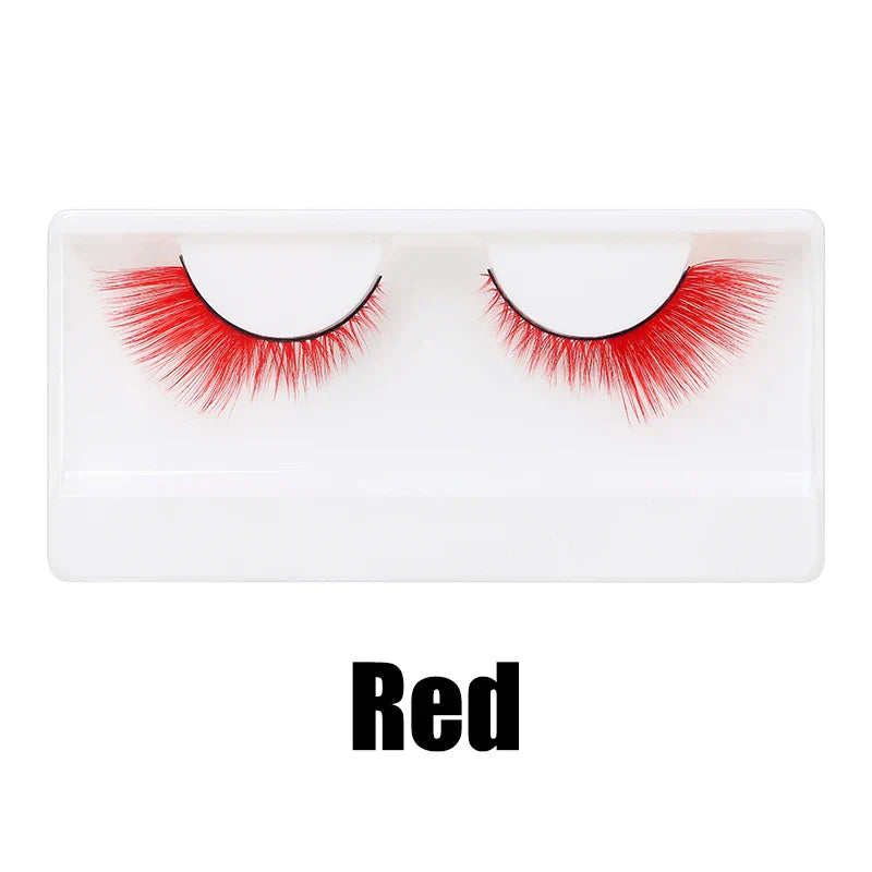 Colorful Halloween False Eyelashes – Blue, Red & Pink Cosplay Fake Lash Extensions for Makeup Looks
