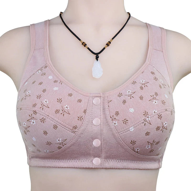 Women’s Cotton Wireless Bra - Soft Front-Closure Comfort Bra for Full Bust Support