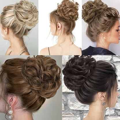 WIGSIN Synthetic Messy Bun Ponytail Extensions – Short Curly Chignon, Tousled Updo Hairpieces with Rubber Bands & Clip for Women & Girls