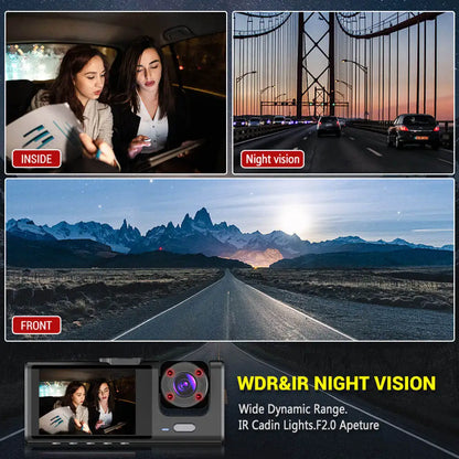 1080P 3-Channel Dash Cam - IR Night Vision, Loop Recording & 2-Inch IPS Screen DVR