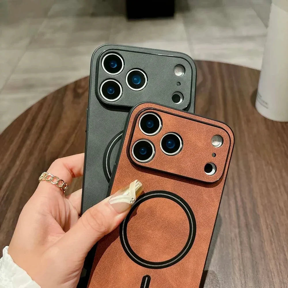 MagSafe Leather Shockproof Phone Case - Magnetic Wireless Charging Cover for iPhone 11, 12, 13, 14, 15, 16 & 17 Series