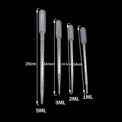 100pcs Laboratory Plastic Pipettes — 1ml, 2ml, 3ml, 5ml Disposable Graduated Droppers for Liquid, Makeup, and Lab Use