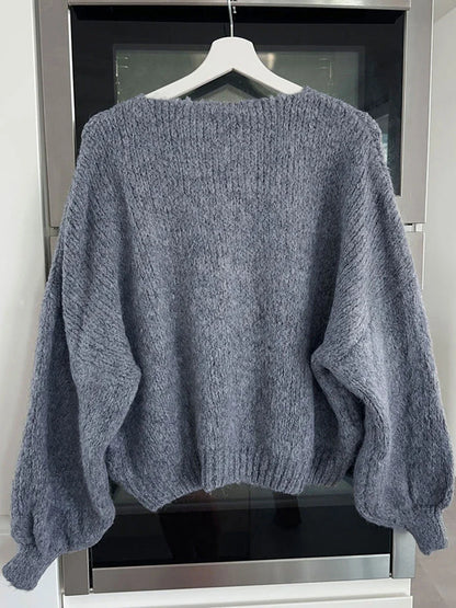 Fashion Knitted Bow Lace-Up Cardigan for Women – Y2K Open Front Sweater, Sweet Lantern Sleeve Oversized Knit Cardigan