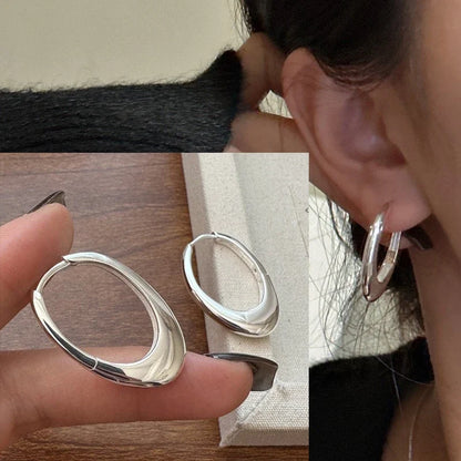 PANJBJ925 Sterling Silver Hoop Earrings - Frosted Geometric Design Fashion Jewelry Gift for Women